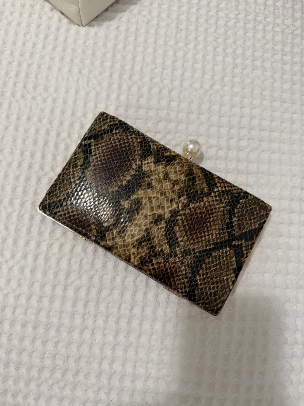 H&M Snakeskin Pattern Clutch in Brown and Black with Pearl Kiss Lock